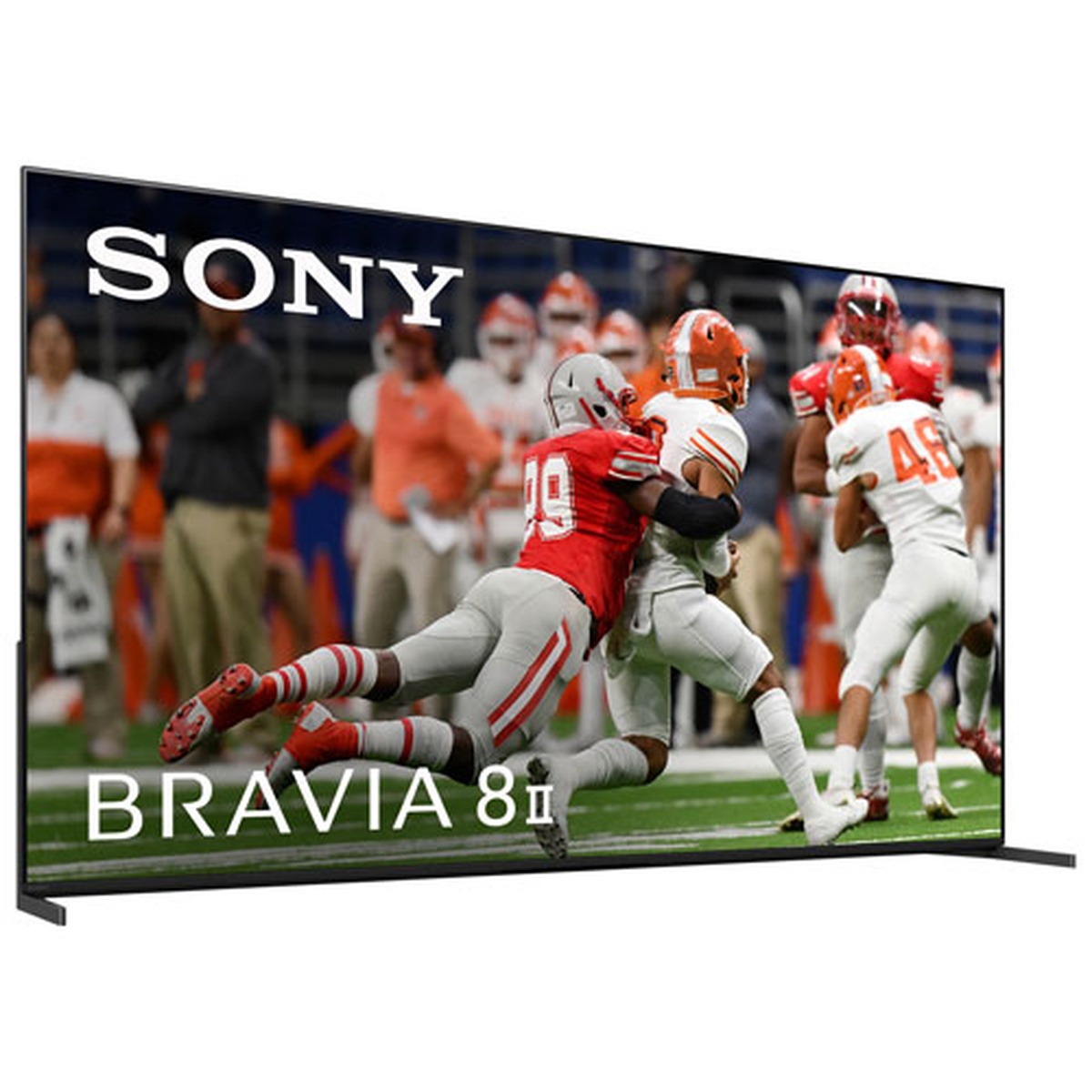 Angled view of the Sony BRAVIA 8 II TV with Sony branding on screen