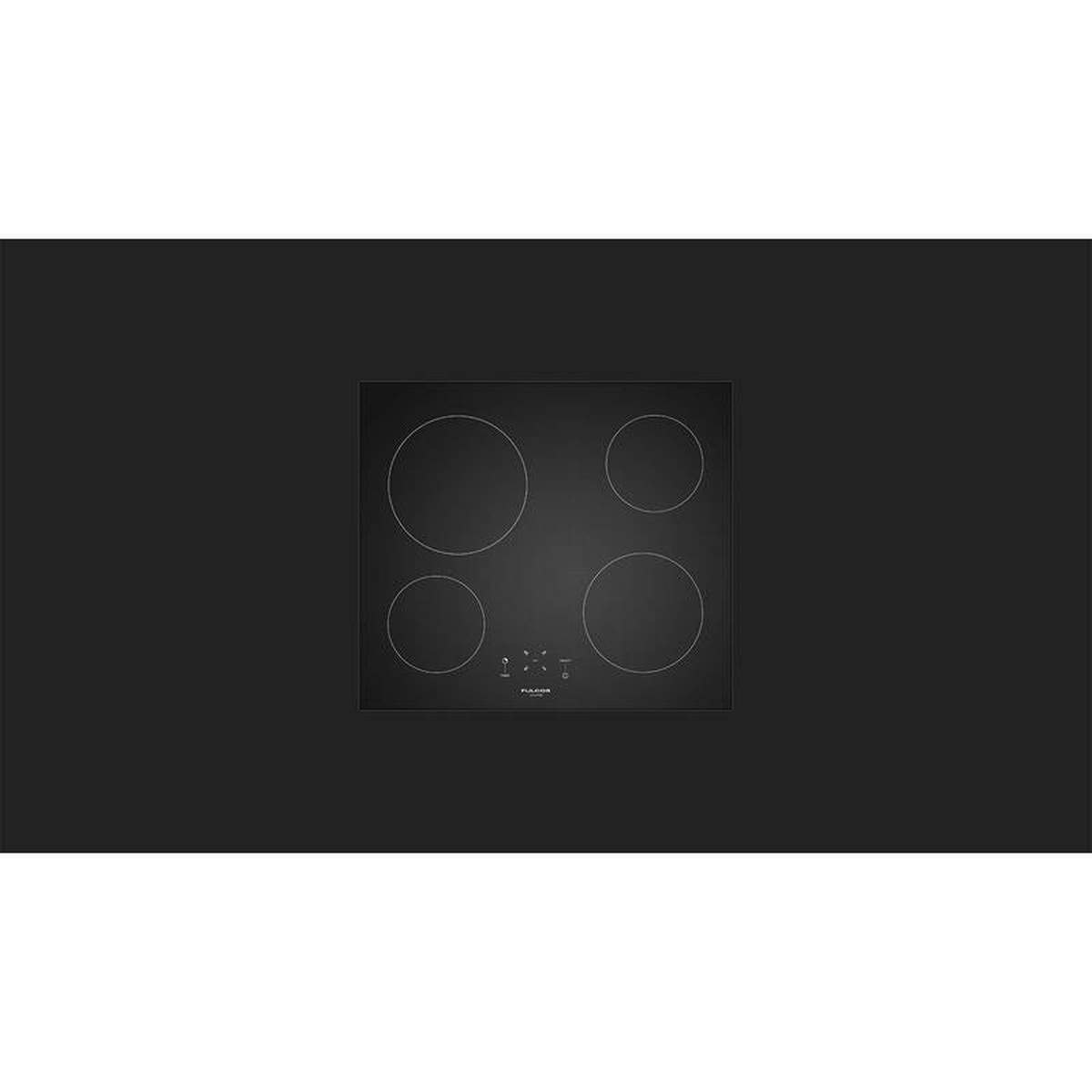 Black Fulgor Milano electric cooktop with four circular cooking zones and a small front control area
