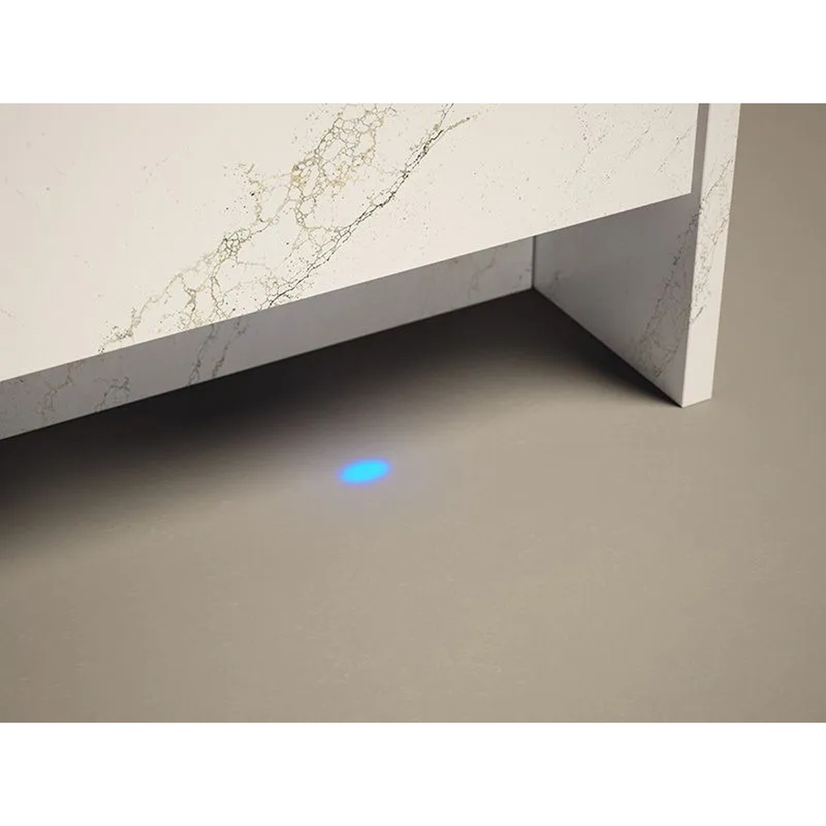 Blue Status Light projected onto the kitchen floor beneath a panel-ready dishwasher installation.