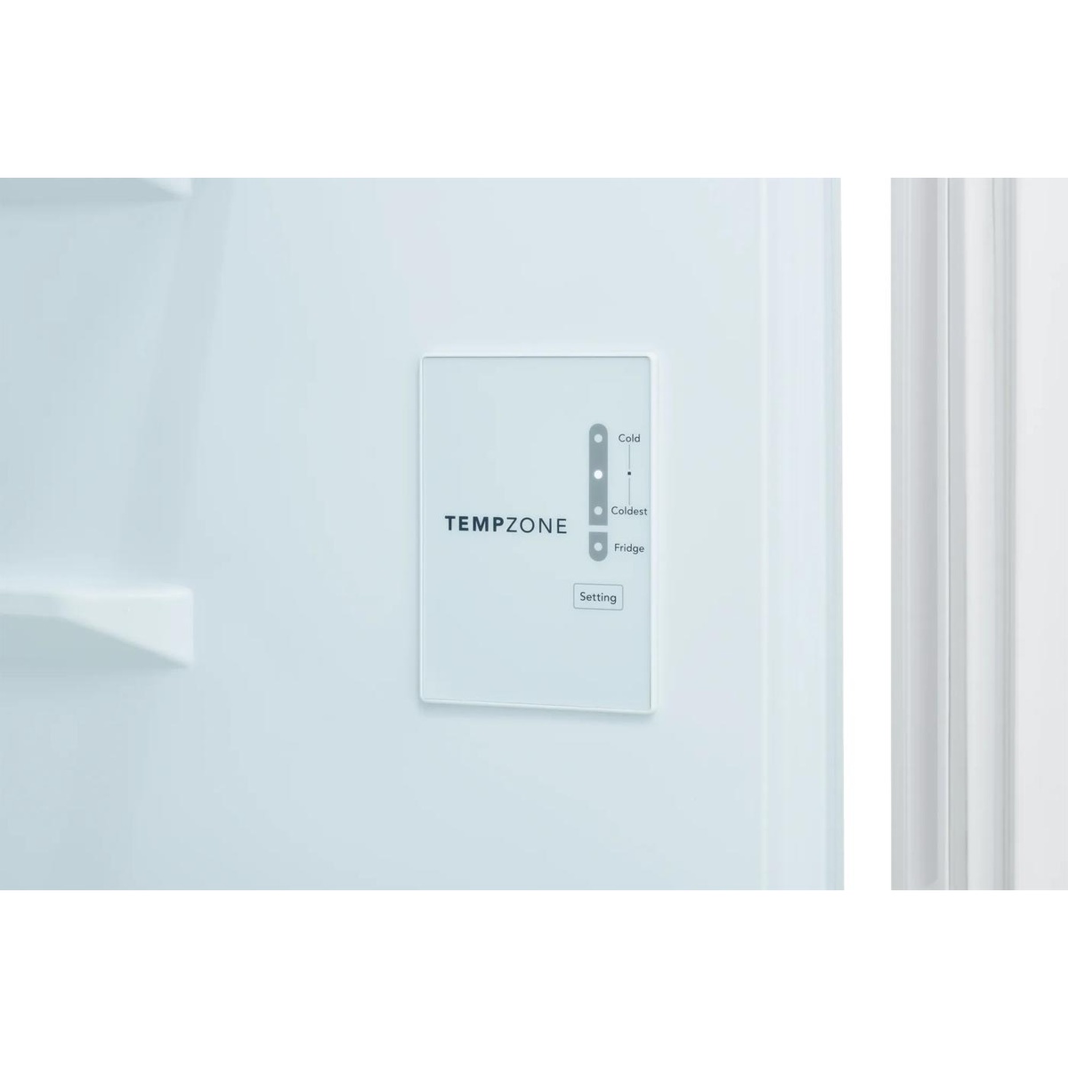 Close-up of the Frigidaire TempZone control panel showing Cold, Coldest, and Fridge settings with a Setting button