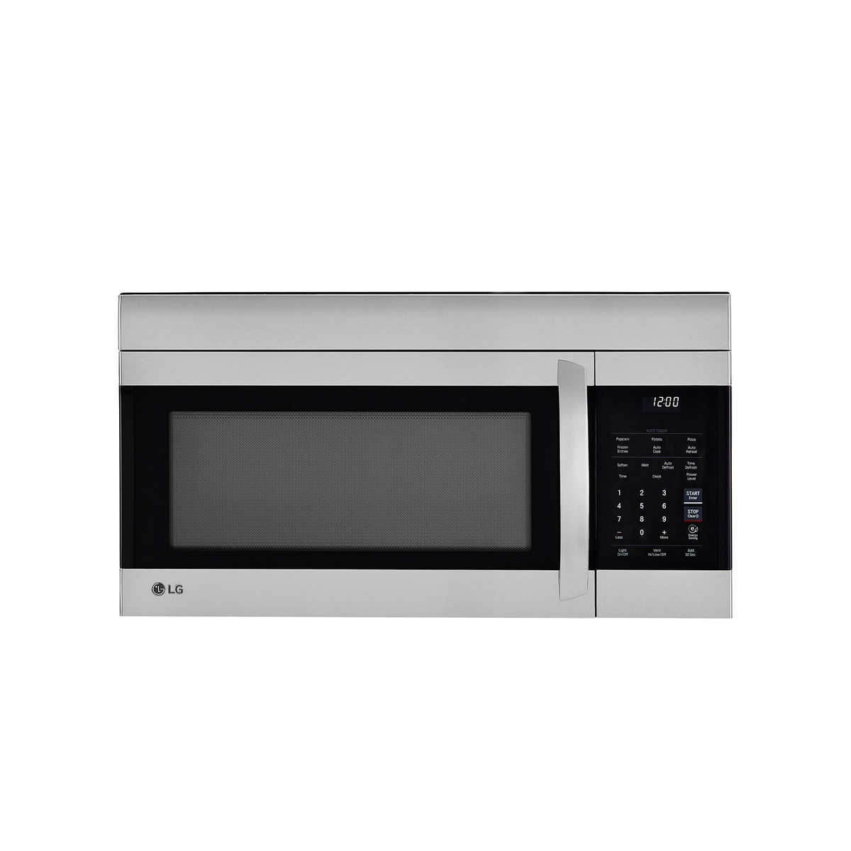 LG LMV1751ST front view showing the digital key membrane control panel with auto touch presets, numeric keypad, Add 30 Sec, Vent, and Light controls