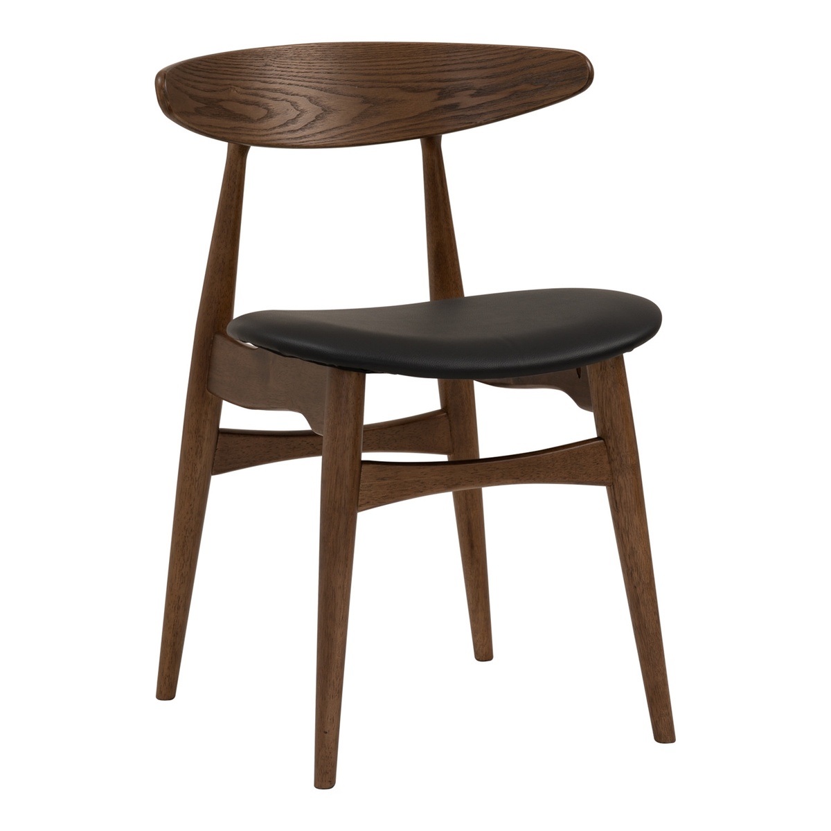 Tricia Dining Chair 109/530 shown from a front three-quarter angle, highlighting the solid oak frame and curved Bentwood backrest with Espresso vinyl seat