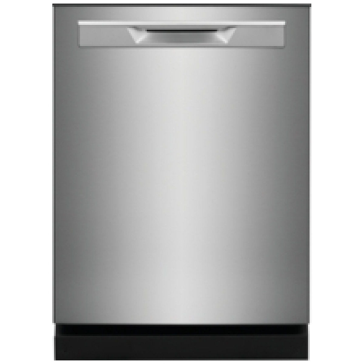 Front view of the Frigidaire stainless steel built-in dishwasher with a wide pocket handle