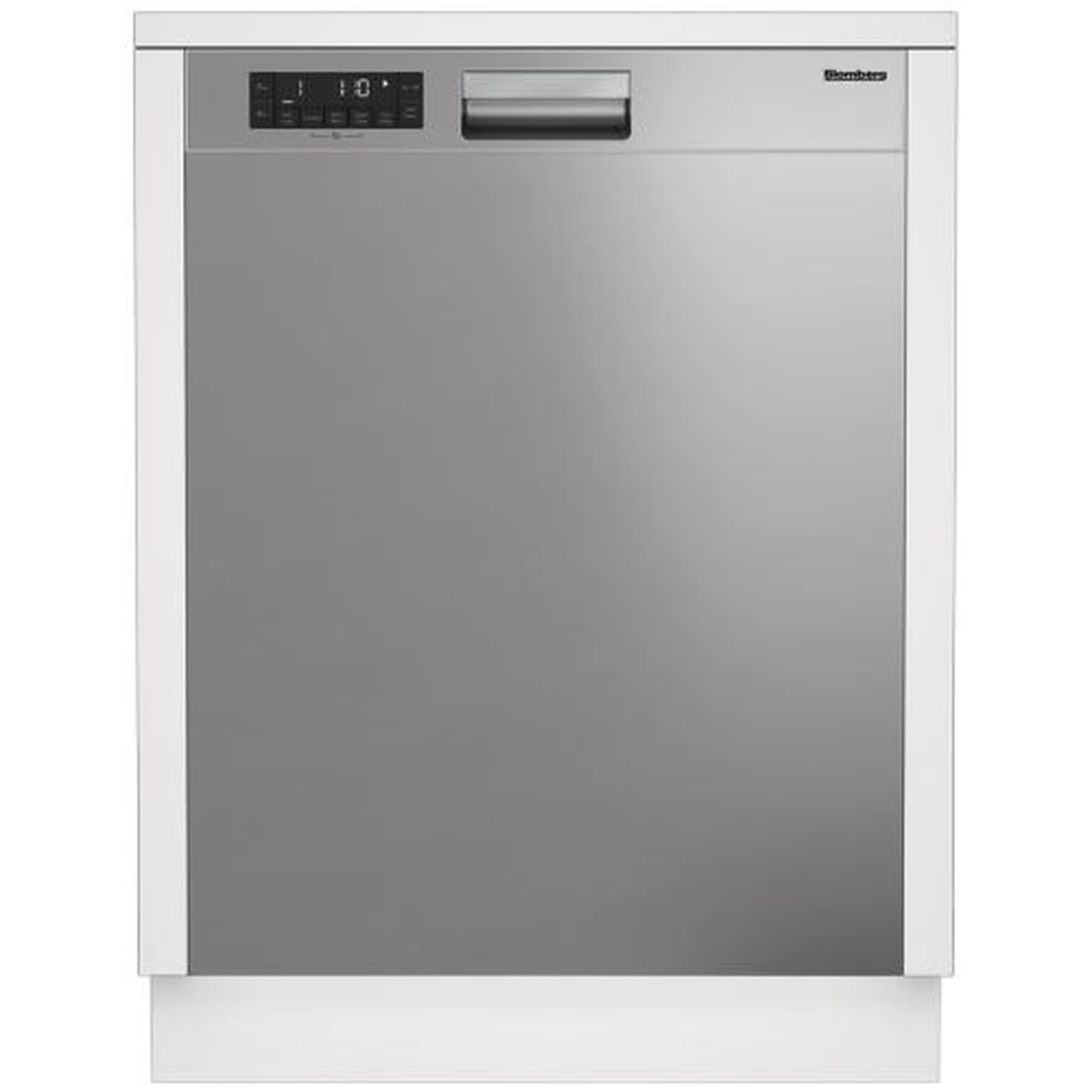Blomberg DWT25504SS 24-inch built-in stainless steel dishwasher with front-mounted digital control panel and integrated bar handle