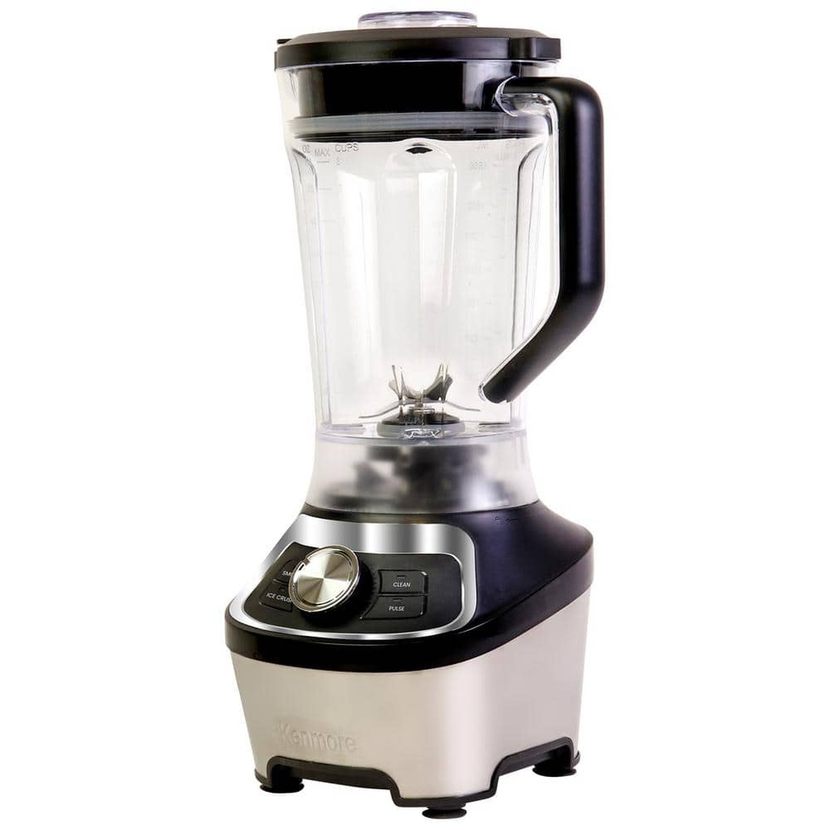 Kenmore KKSBB countertop blender in black with a large jar and front control dial with buttons