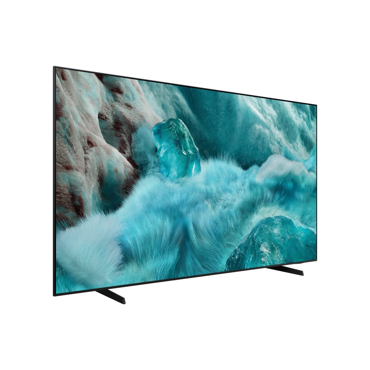 Samsung QN98Q7FAAF 98-inch QLED Q7F TV shown at an angle, highlighting slim bezels and vibrant display