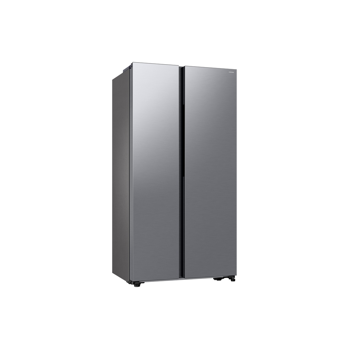 Samsung RS20DG4000M9 side-by-side refrigerator in silver finish shown from an angled front view