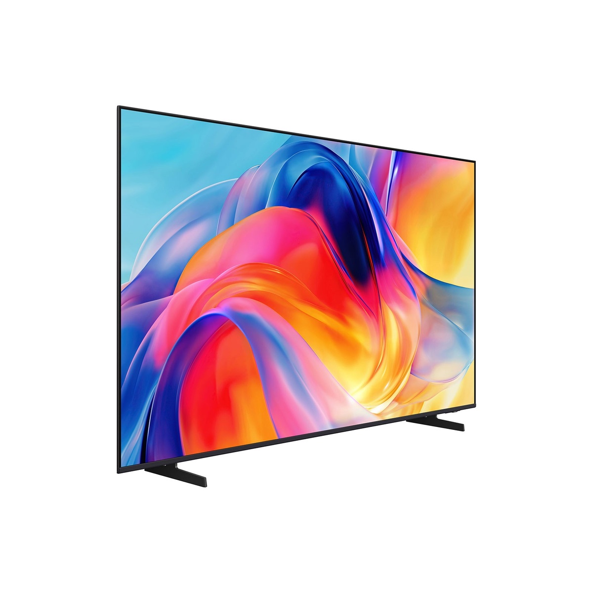 Angled side view of the Samsung M70H 85-inch Mini LED TV showing its slim profile and stand design