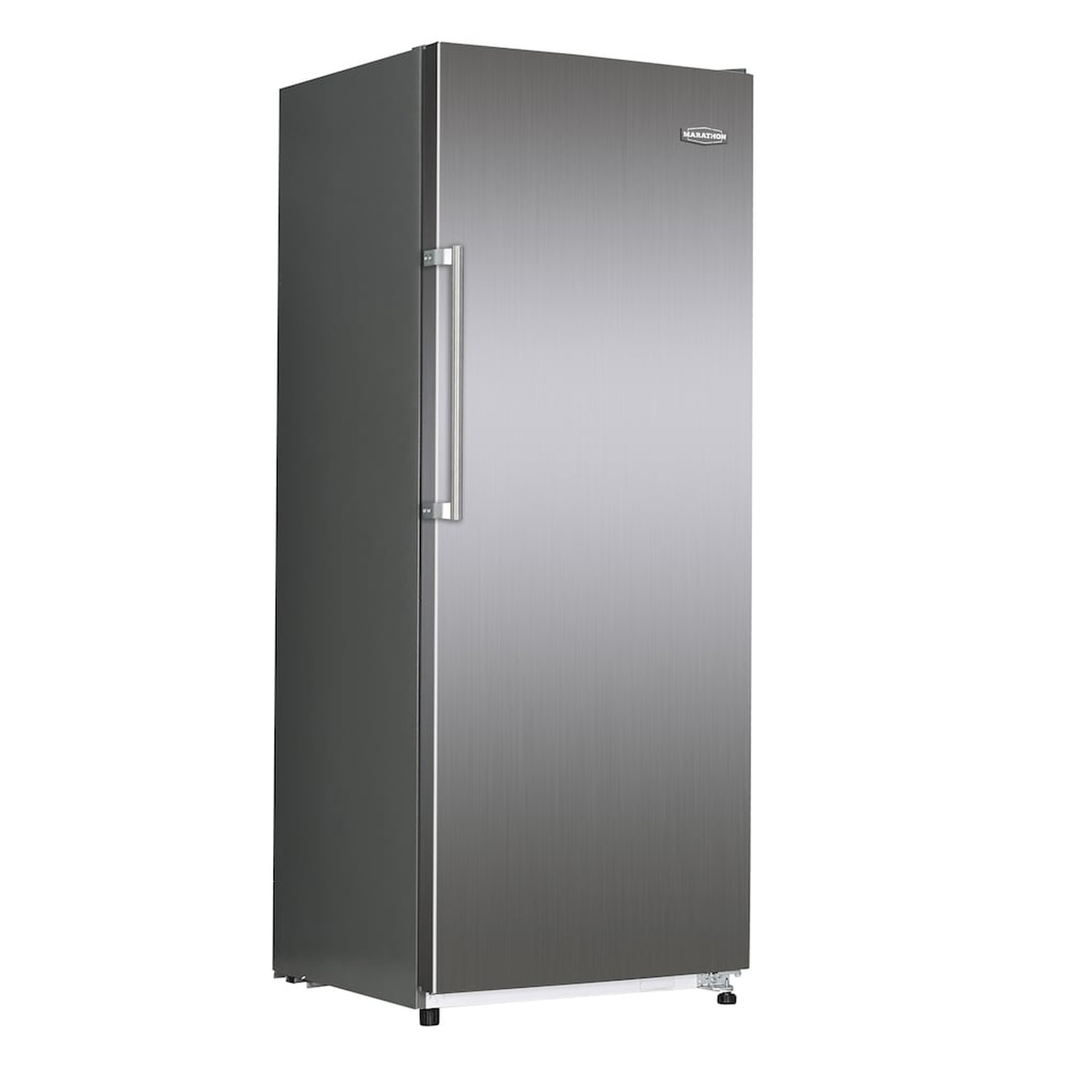 Marathon MAR149SS stainless steel all-refrigerator closed, showing brushed stainless steel door and stainless handle