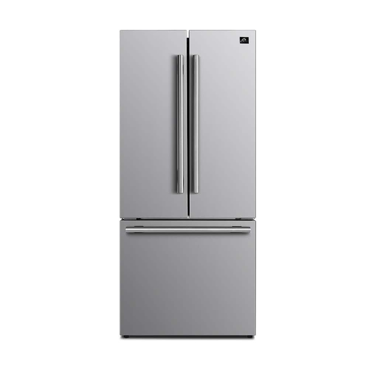 Forno FFFD1974-31SB 30-inch French door refrigerator in stainless steel with bar handles, full front view