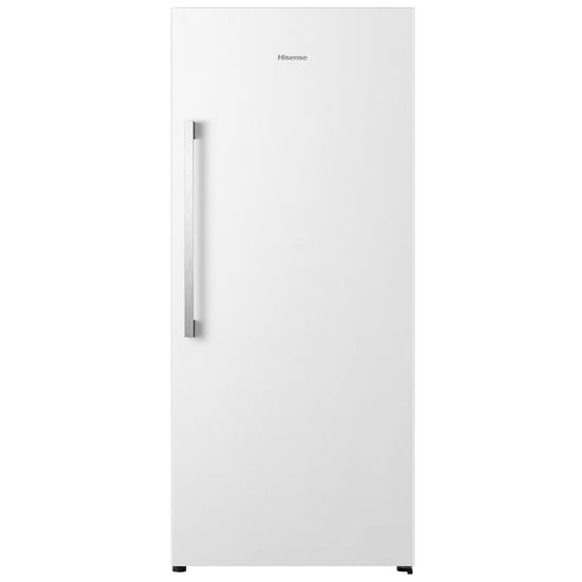 Hisense FV21D6AWE white upright freezer, front view with stainless steel handle