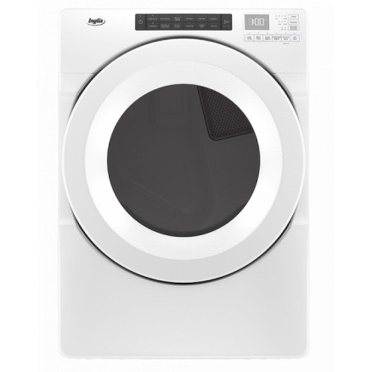 Full front view of the white Inglis YIED5900HW front load electric dryer