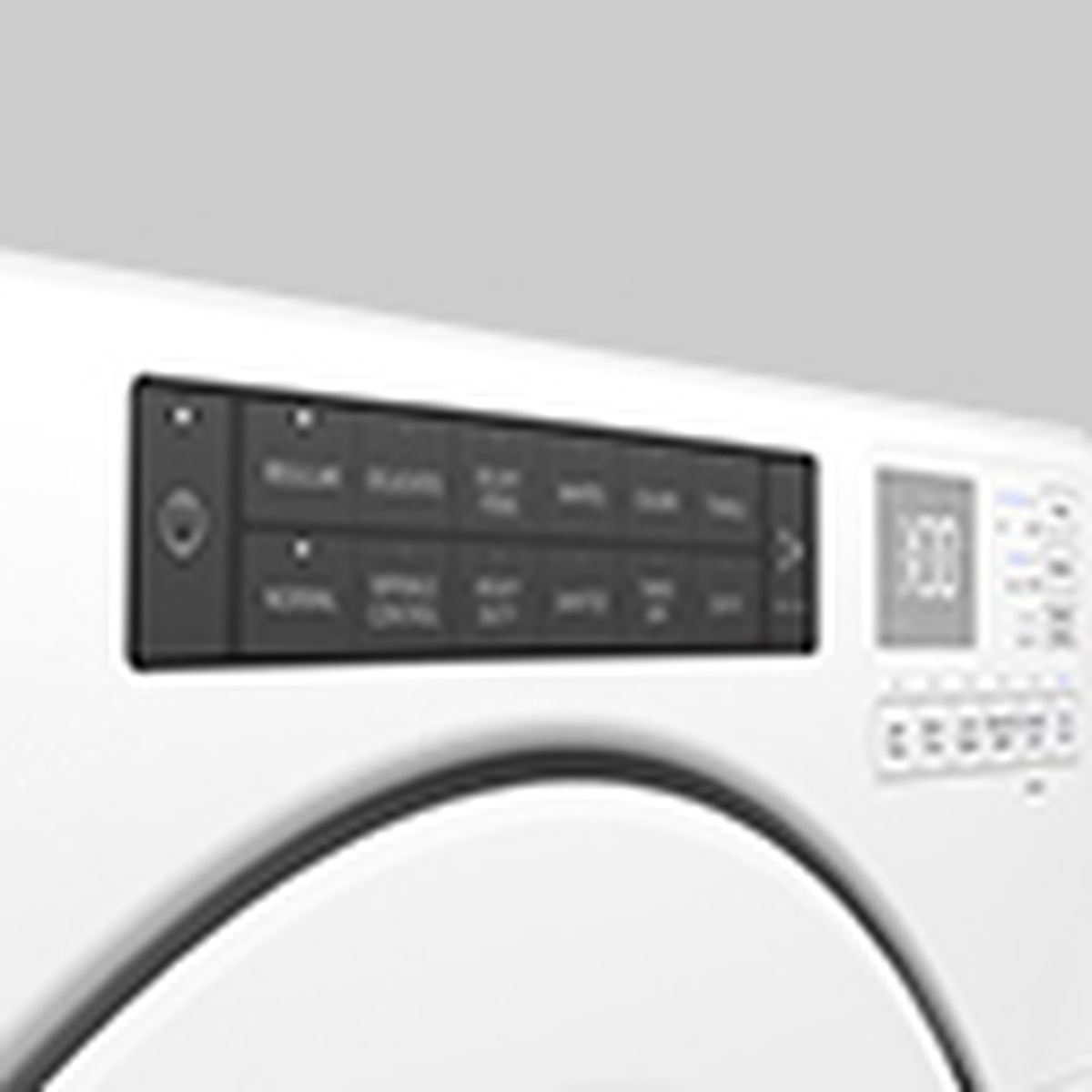 Close-up of the Inglis YIED5900HW control panel showing touch controls and cycle selector options