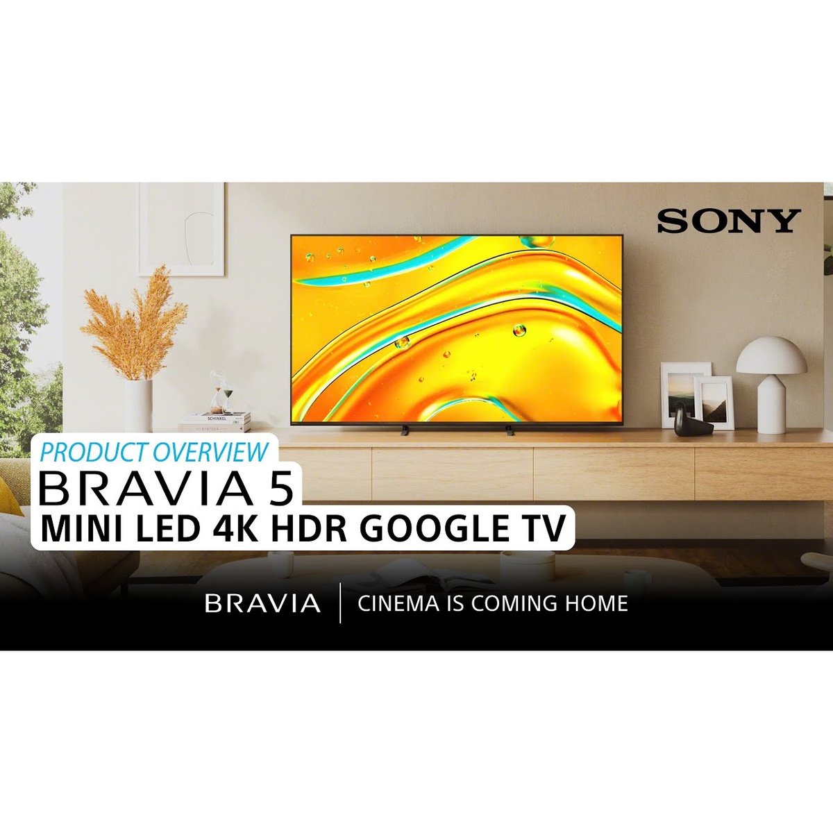 Sony BRAVIA 5 television displayed in a modern living room on a wood media console
