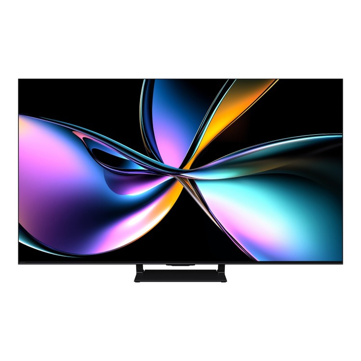 Front view of a Hisense flat-screen TV with a thin bezel and a central stand