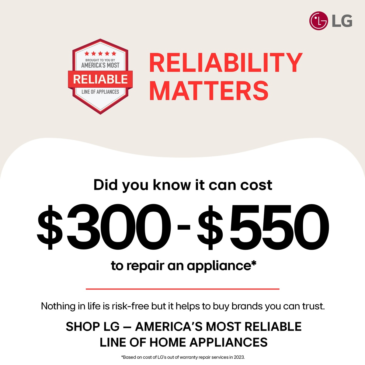 LG graphic that reads Reliability Matters