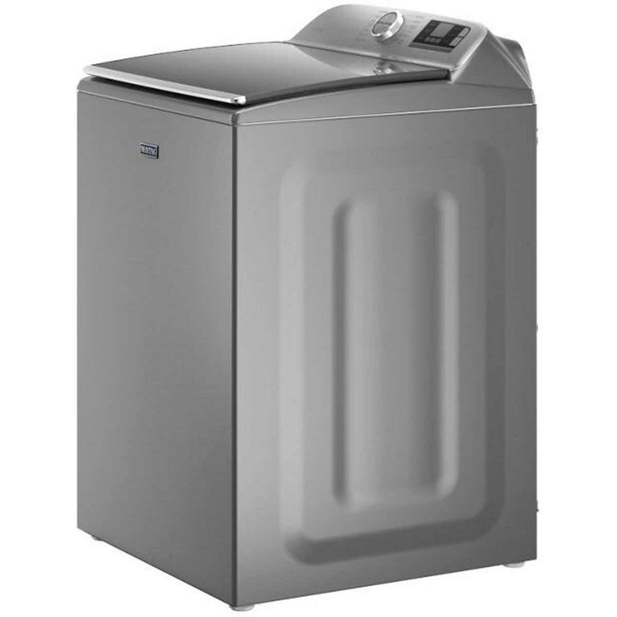 Maytag top load washer in metallic slate finish with glass lid