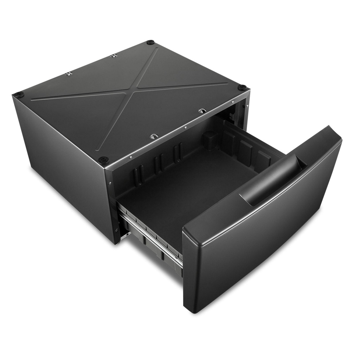 Whirlpool pedestal shown from above with the storage drawer pulled open
