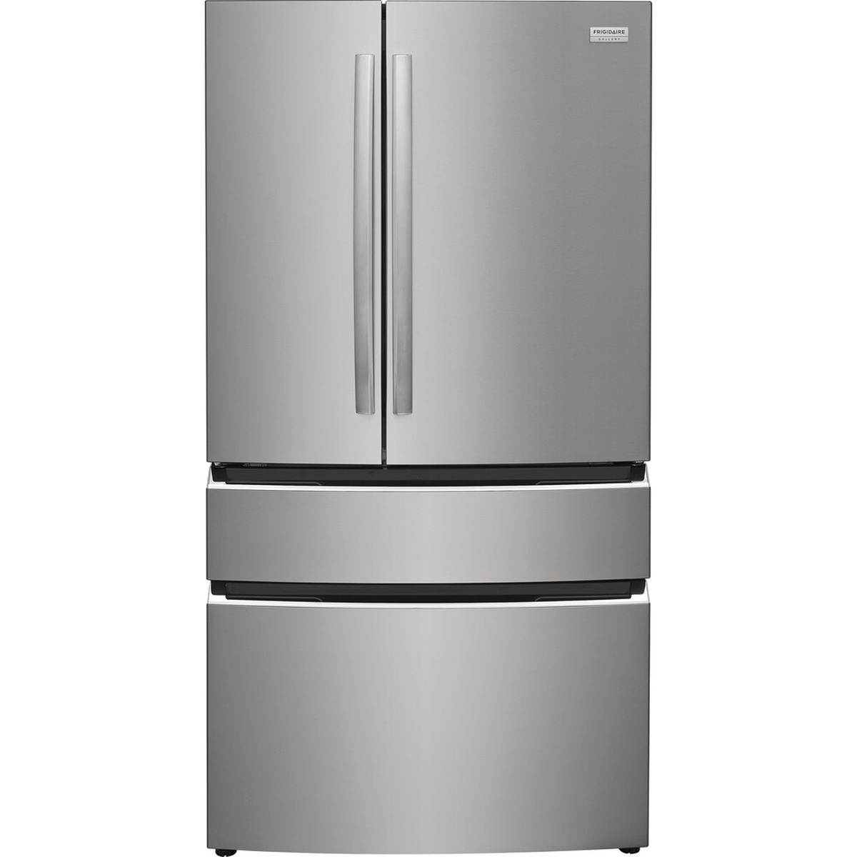 Front view of a Frigidaire Gallery 4-door French door refrigerator in stainless finish
